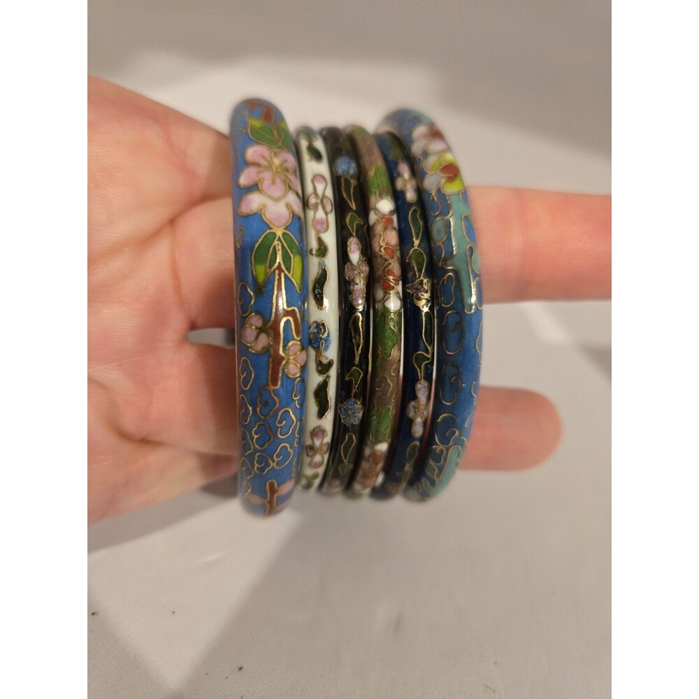 S/6 vintage Chinese Colorful cloisonné enamel floral bangle bracelets
